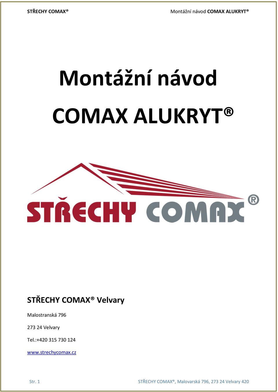 Montážní návod COMAX ALUKRYT - PDF Stažení zdarma