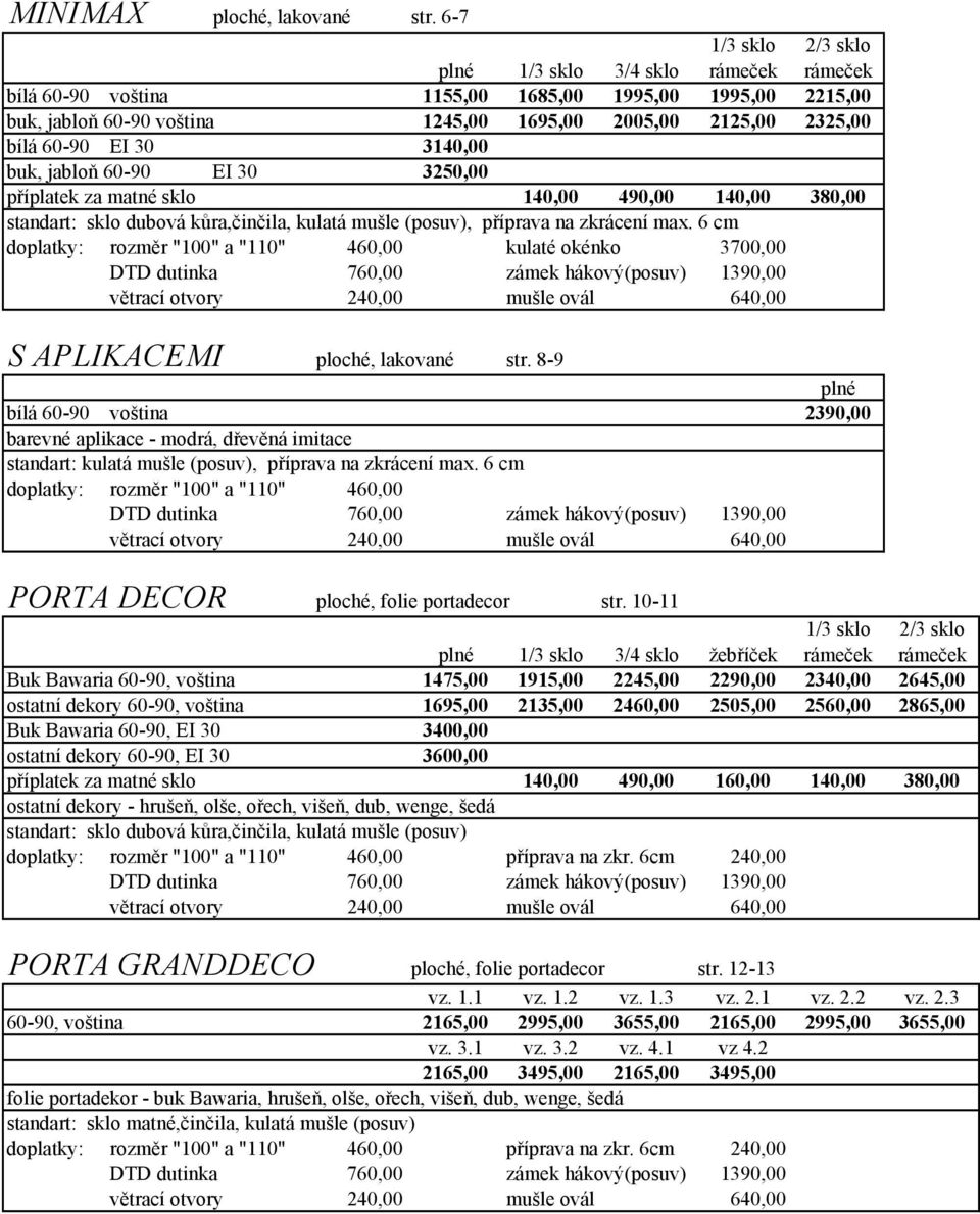 jabloň 60-90 EI 30 3250,00 příplatek za matné sklo 140,00 490,00 140,00 380,00 standart: sklo dubová kůra,činčila, kulatá mušle (posuv), příprava na zkrácení max.