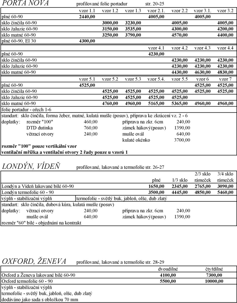 2 plné 60-90 2440,00 4005,00 4005,00 sklo činčila 60-90 3000,00 3230,00 4005,00 4005,00 sklo žaluzie 60-90 3150,00 3535,00 4300,00 4200,00 sklo matné 60-90 3250,00 3790,00 4570,00 4400,00 plné 60-90,