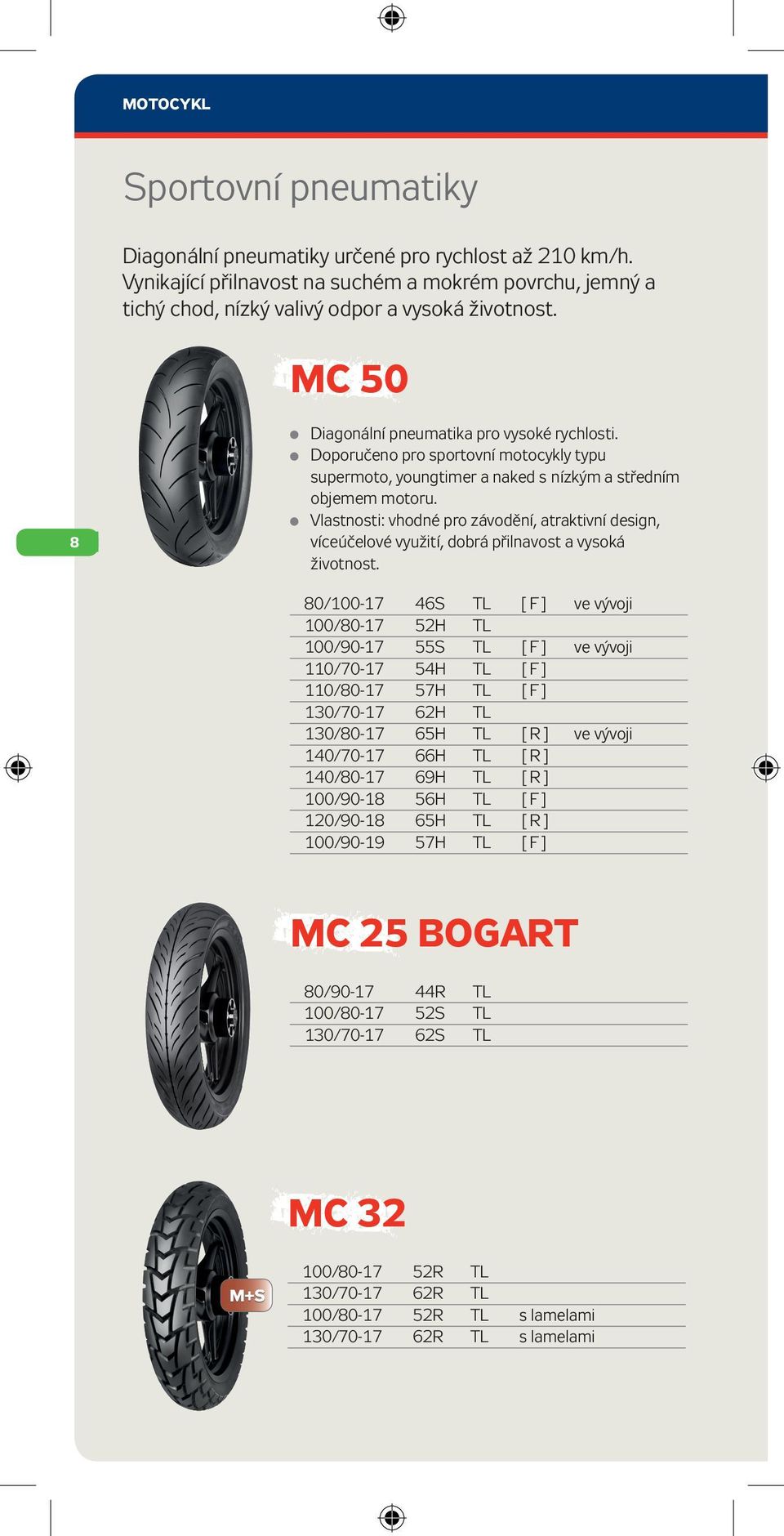 Vlastnosti: vhodné pro závodění, atraktivní design, víceúčelové využití, dobrá přilnavost a vysoká životnost.