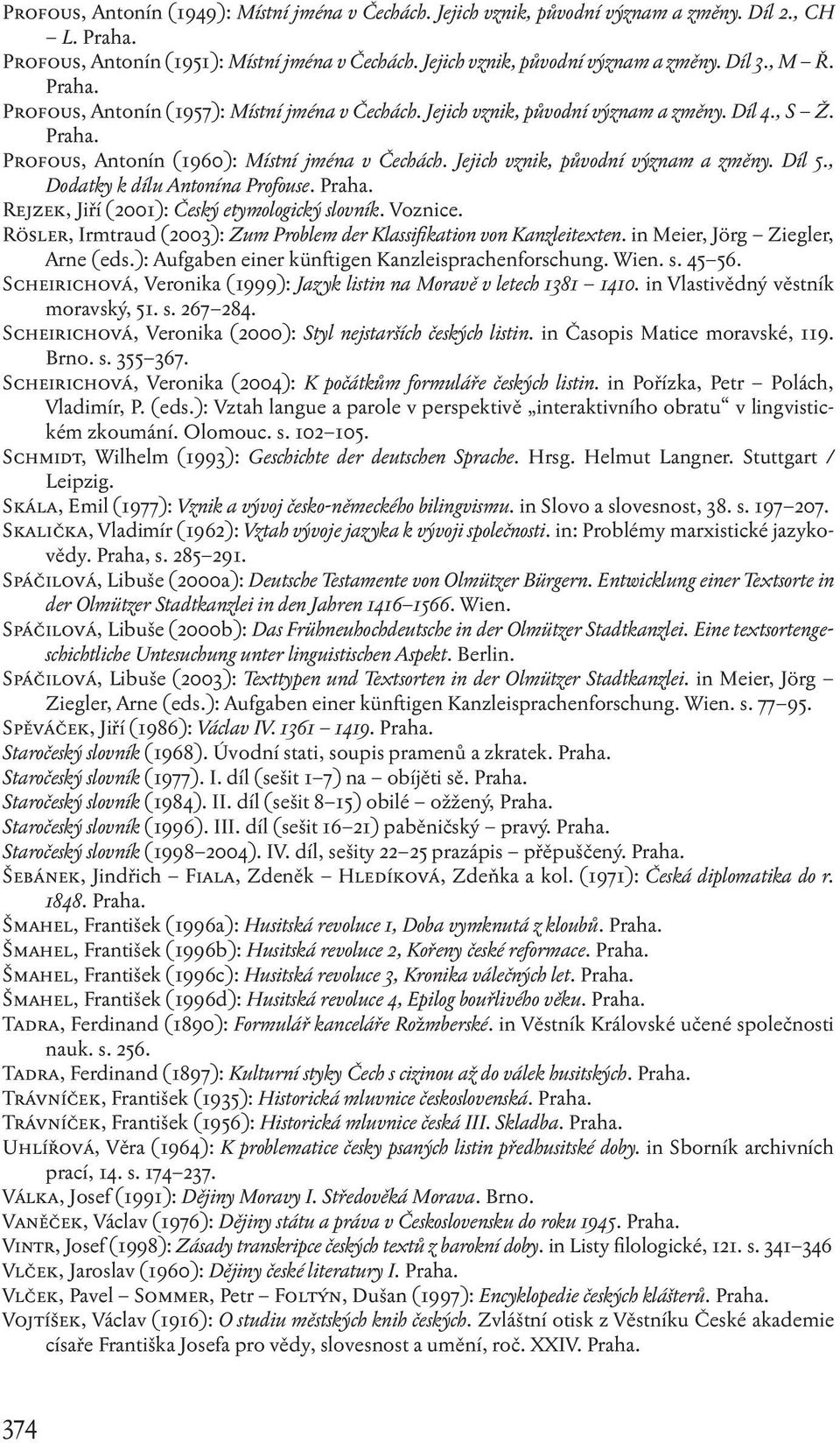 , Dodatky k dílu Antonína Profouse. Rejzek, Jiří (2001): Český etymologický slovník. Voznice. Rösler, Irmtraud (2003): Zum Problem der Klassifikation von Kanzleitexten.