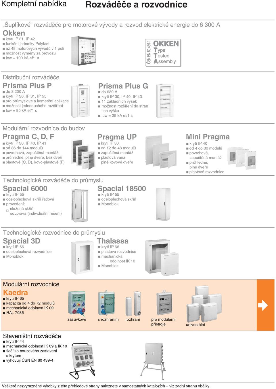 ka ef/1 s Prisma Plus G do 630 A krytí IP 30, IP 40, IP 43 11 základních výšek možnost rozšíření do stran i na výšku Icw = 25 ka ef/1 s Modulární rozvodnice do budov Pragma C, D, F Pragma UP krytí IP