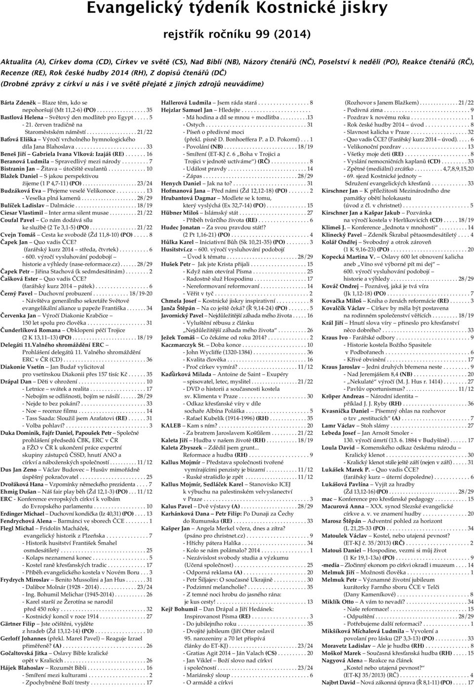 (Po)................. 35 Bastlová Helena Světový den modliteb pro Egypt..... 5-21. červen tradičně na Staroměstském náměstí.................. 21/22 Baťová Eliška Výročí vrcholného hymnologického díla Jana Blahoslava.