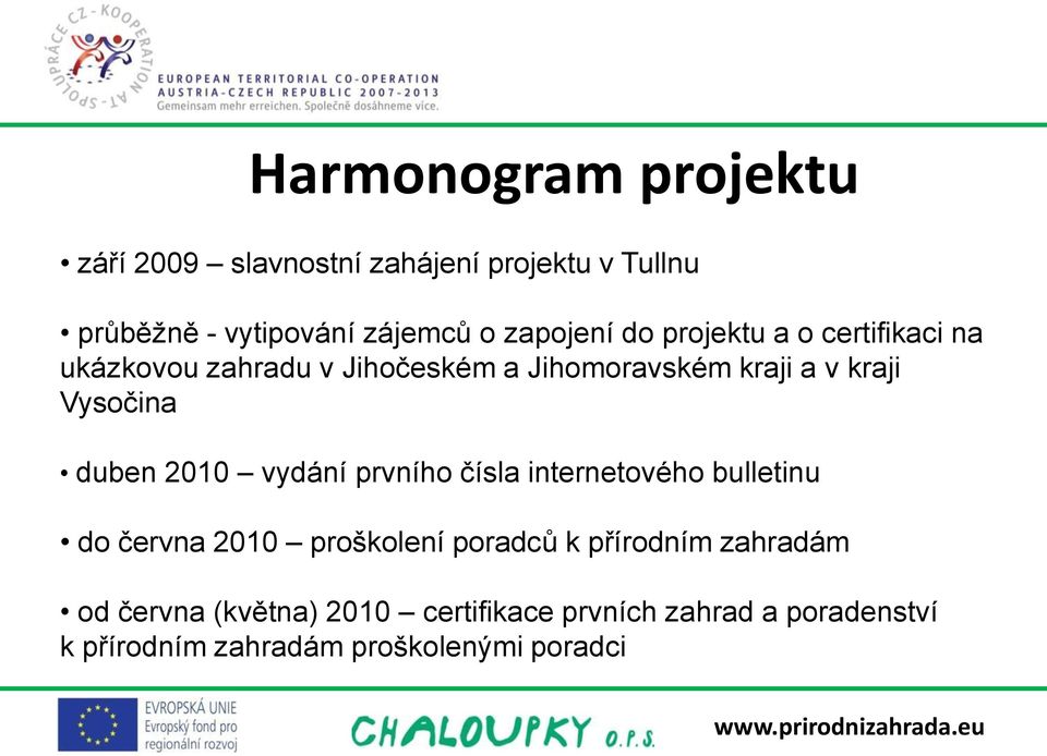 Vysočina duben 2010 vydání prvního čísla internetového bulletinu do června 2010 proškolení poradců k