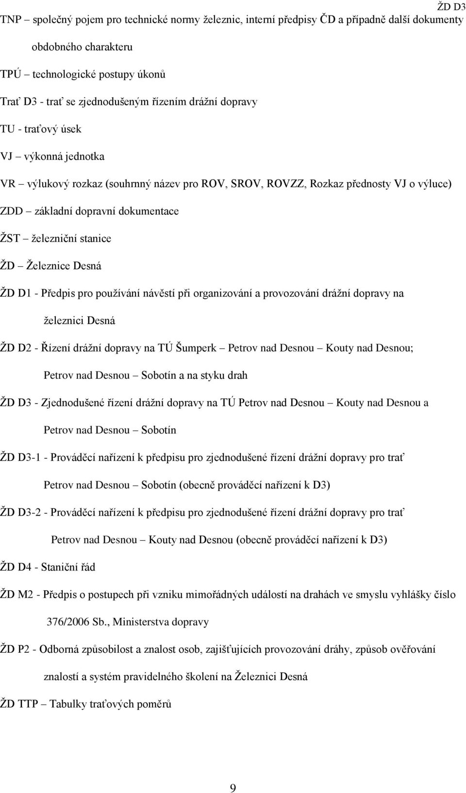 Železnice Desná ŽD D1 - Předpis pro používání návěstí při organizování a provozování drážní dopravy na železnici Desná ŽD D2 - Řízení drážní dopravy na TÚ Šumperk Petrov nad Desnou Kouty nad Desnou;