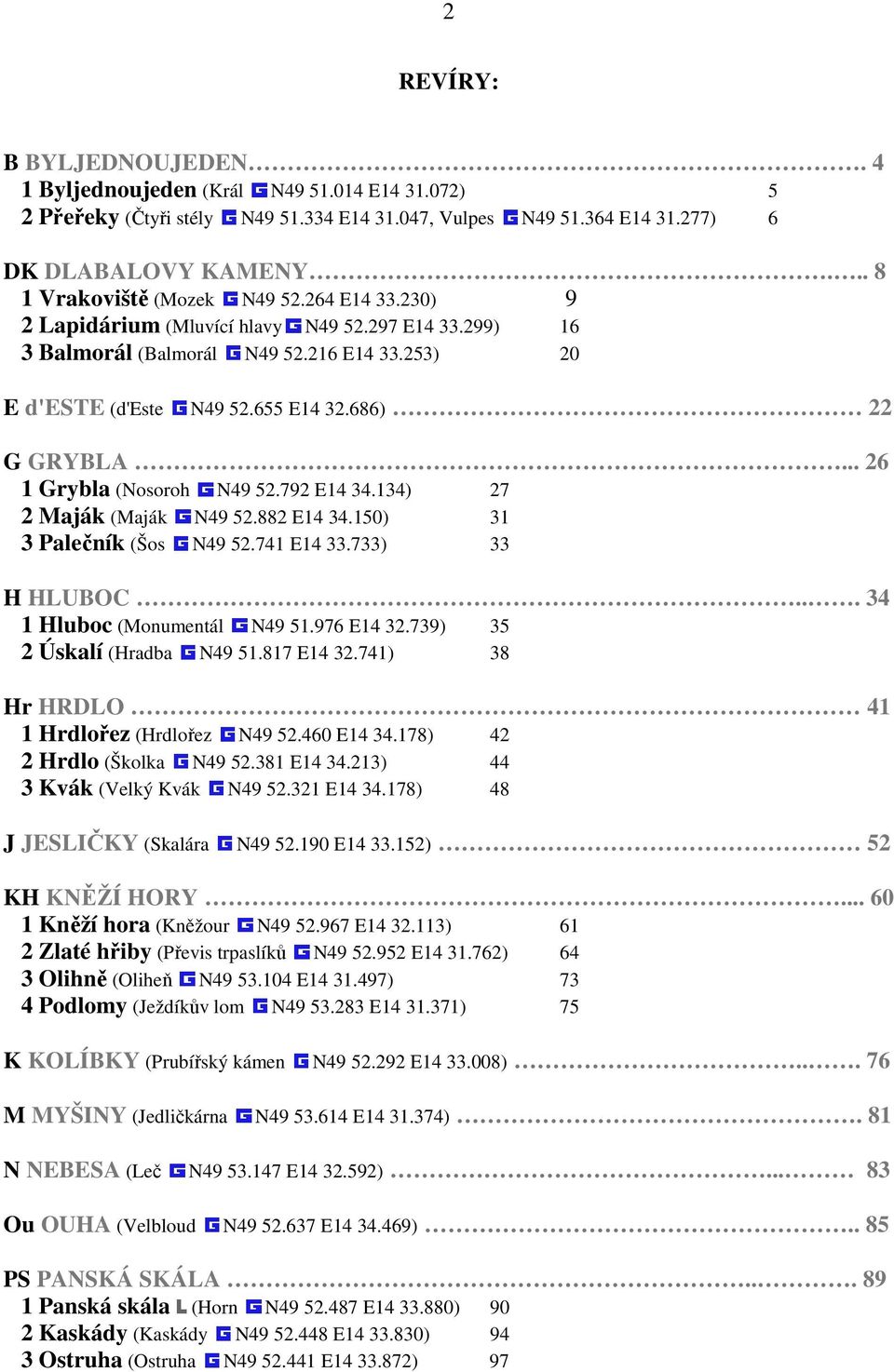 686) 22 G GRYBLA... 26 1 Grybla (Nosoroh N49 52.792 E14 34.134) 27 2 Maják (Maják N49 52.882 E14 34.150) 31 3 Palečník (Šos N49 52.741 E14 33.733) 33 H HLUBOC... 34 1 Hluboc (Monumentál N49 51.