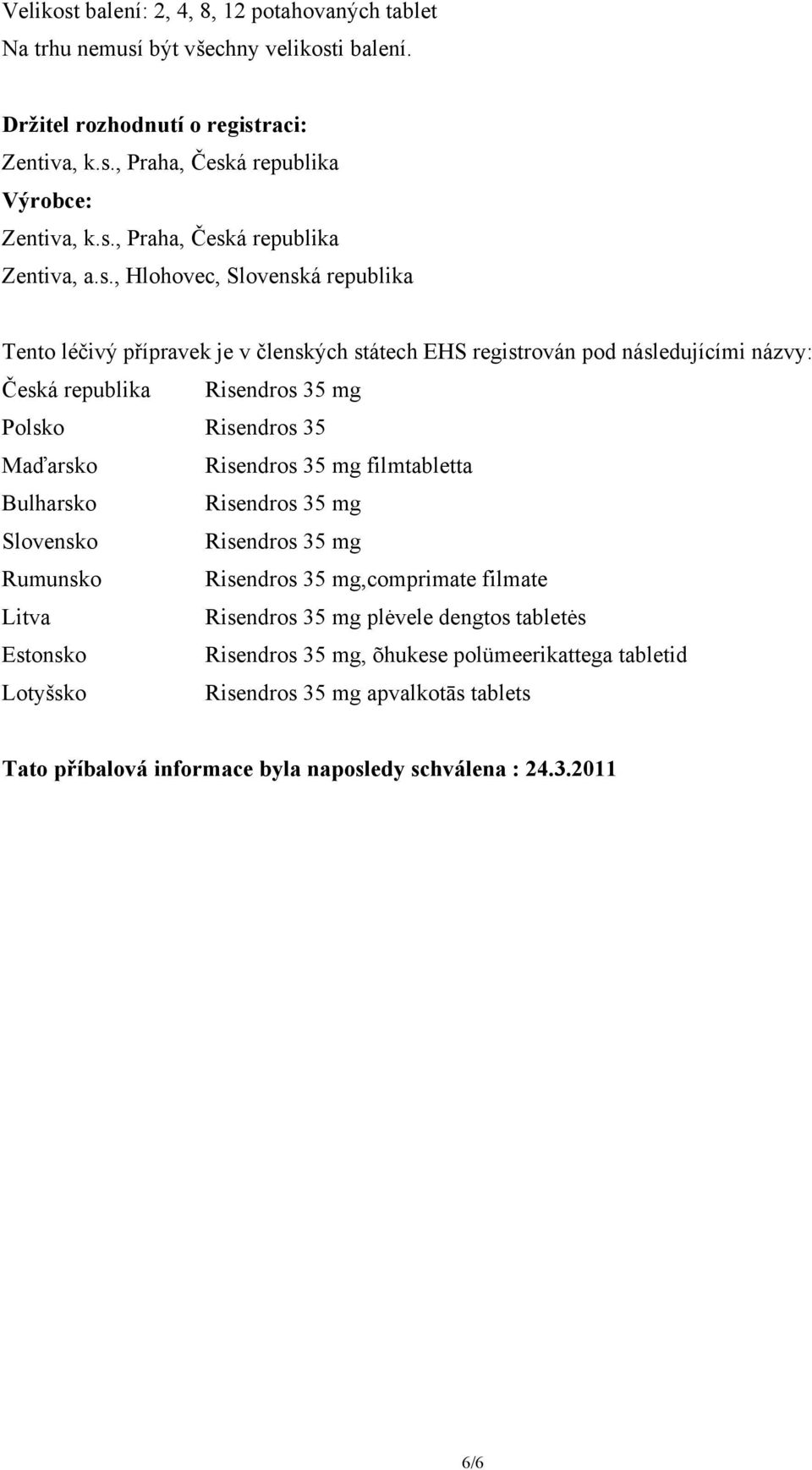 Risendros 35 mg filmtabletta Bulharsko Risendros 35 mg Slovensko Risendros 35 mg Rumunsko Risendros 35 mg,comprimate filmate Litva Risendros 35 mg plėvele dengtos tabletės Estonsko