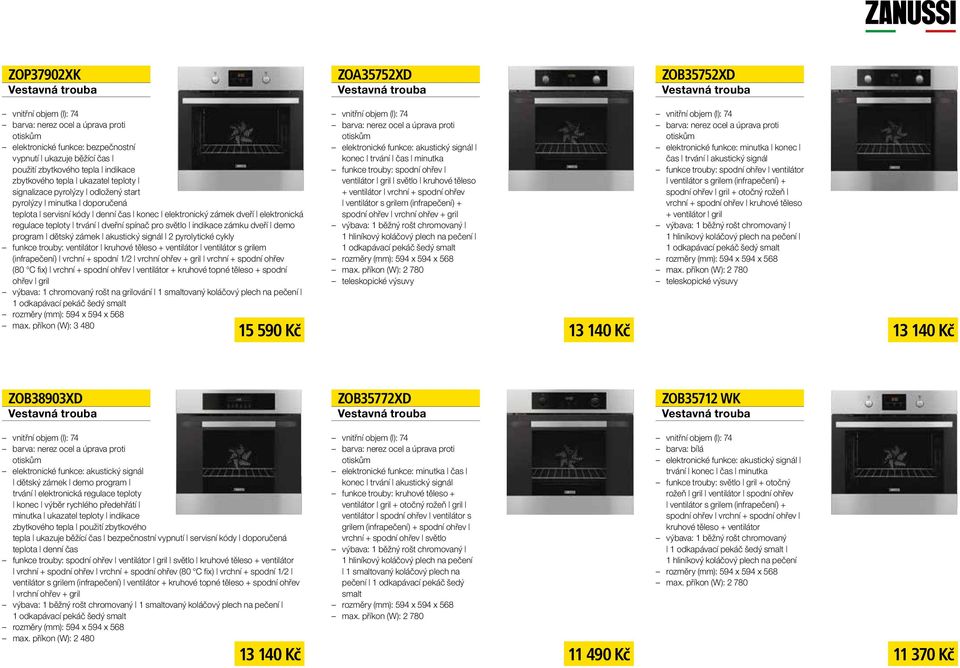 indikace zámku dveří demo program dětský zámek akustický signál 2 pyrolytické cykly funkce trouby: ventilátor kruhové těleso + ventilátor ventilátor s grilem (infrapečení) vrchní + spodní 1/2 vrchní