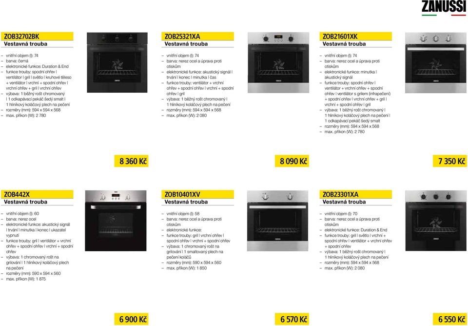 trouby: ventilátor + vrchní ohřev + spodní ohřev vrchní + spodní ohřev gril výbava: 1 běžný rošt chromovaný max.
