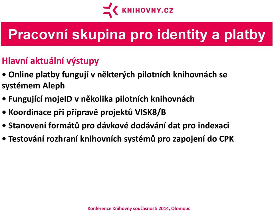 pilotních knihovnách Koordinace při přípravě projektů VISK8/B Stanovení formátů pro