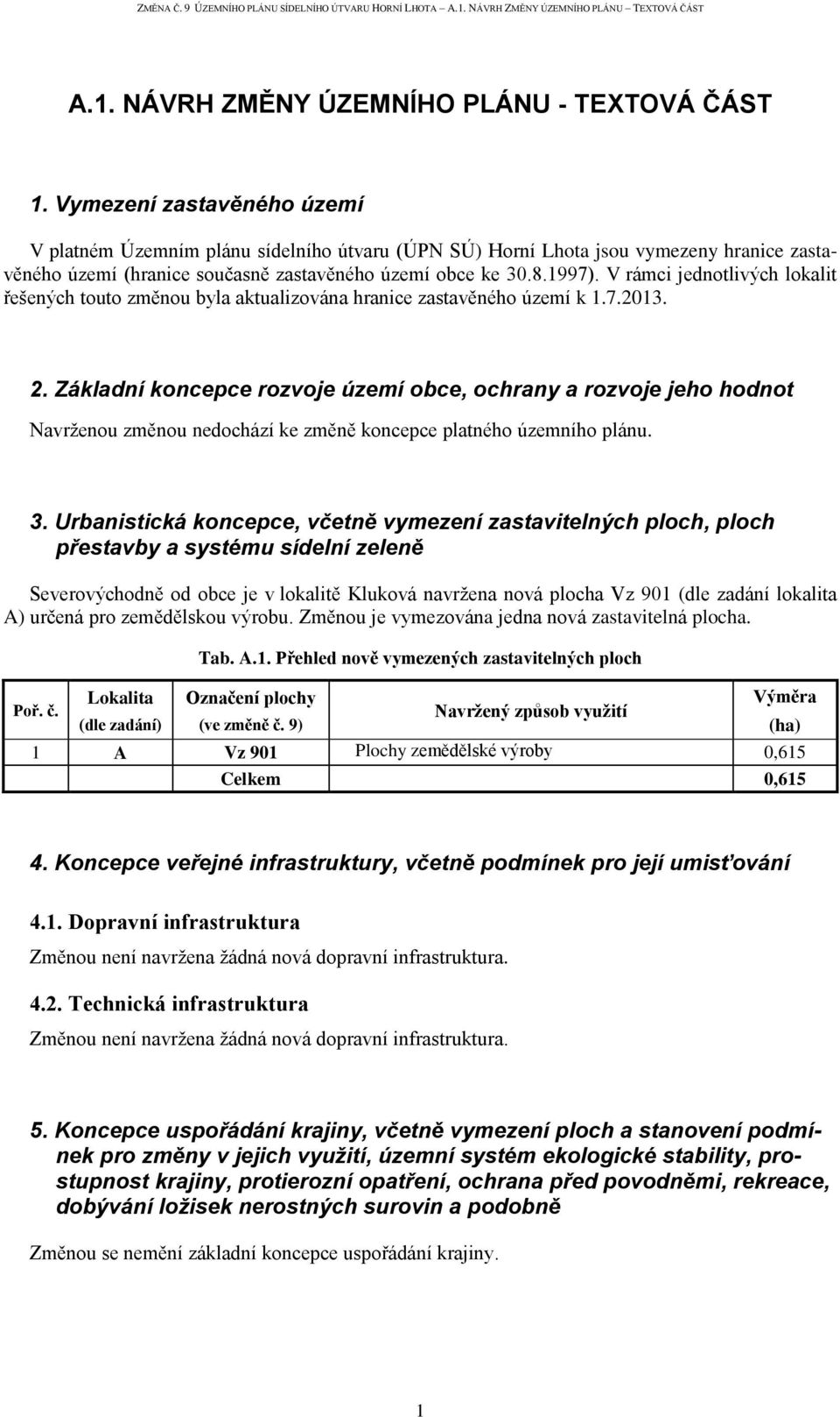 V rámci jednotlivých lokalit řešených touto změnou byla aktualizována hranice zastavěného území k 1.7.2013. 2.