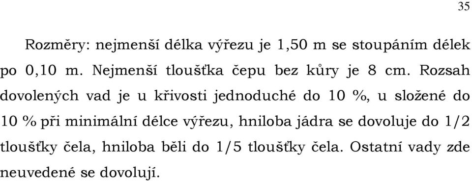 Rozsah dovolených vad je u křivosti jednoduché do 10 %, u složené do 10 % při