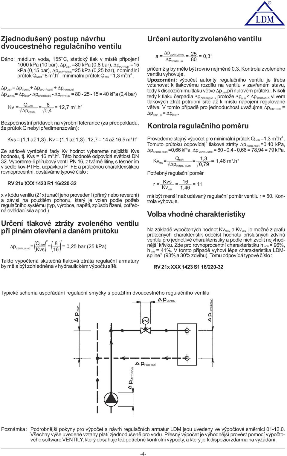 h Dp 0,4 VENTIL Bezpečnstní přídavek na výrbní tlerance (za předpkladu, že průtk Q nebyl předimenzván): Kvs = (, až,). Kv = (, až,). 2,7 = 4 až 6,5 m.