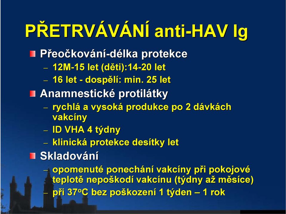 25 let Anamnestické protilátky tky rychlá a vysoká produkce po 2 dávkd vkách vakcíny ID VHA 4