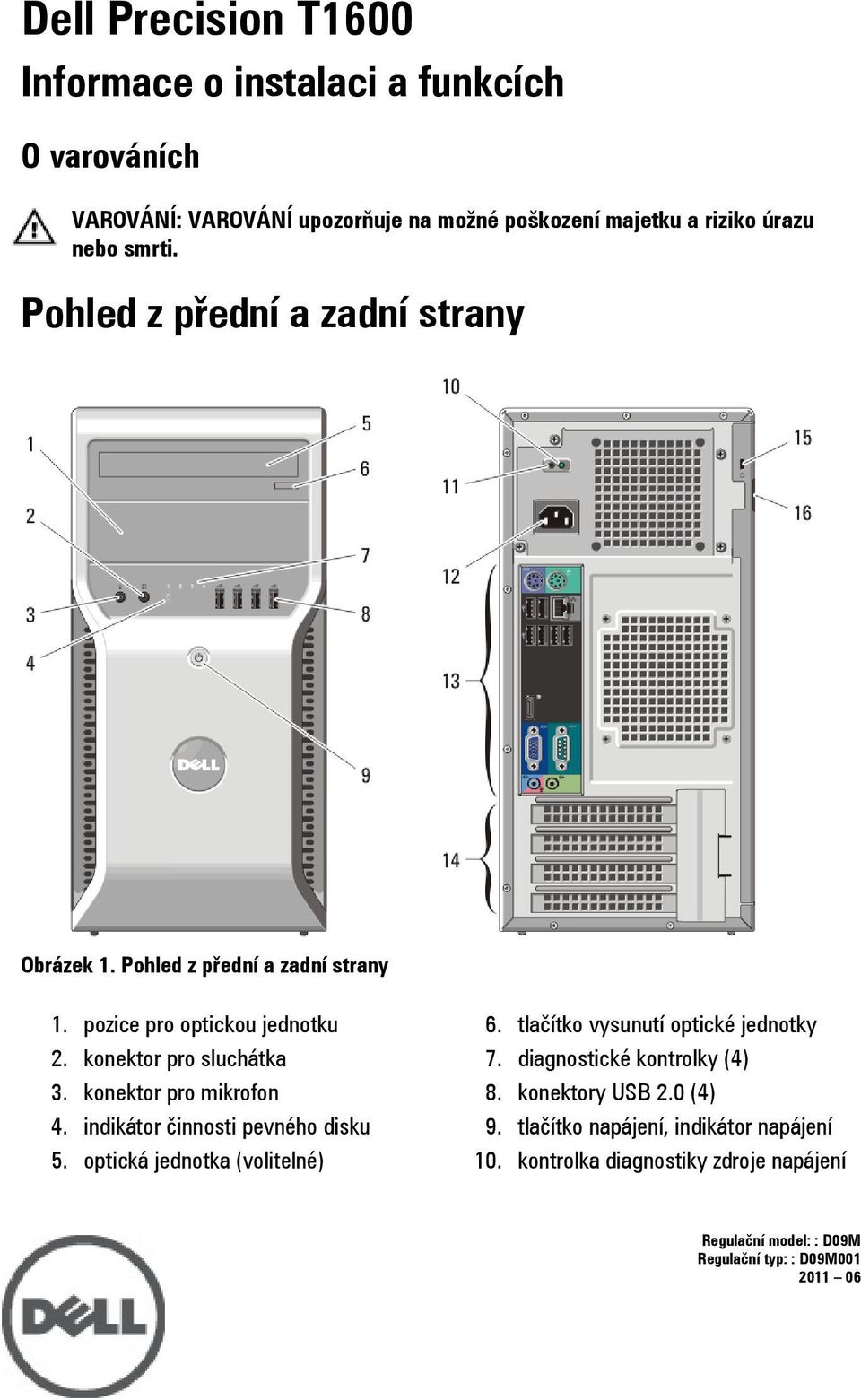 konektor pro mikrofon 4. indikátor činnosti pevného disku 5. optická jednotka (volitelné) 6. tlačítko vysunutí optické jednotky 7.