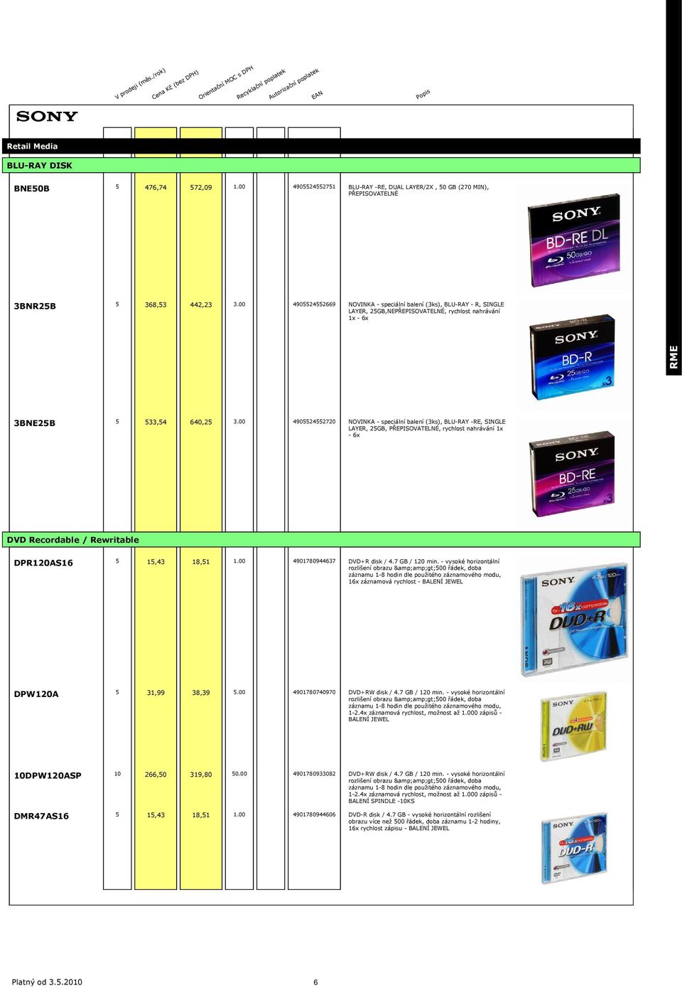 00 4905524552720 NOVINKA - speciální balení (3ks), BLU-RAY -RE, SINGLE LAYER, 25GB, PŘEPISOVATELNÉ, rychlost nahrávání 1x - 6x DVD Recordable / Rewritable DPR120AS16 5 15,43 18,51 1.