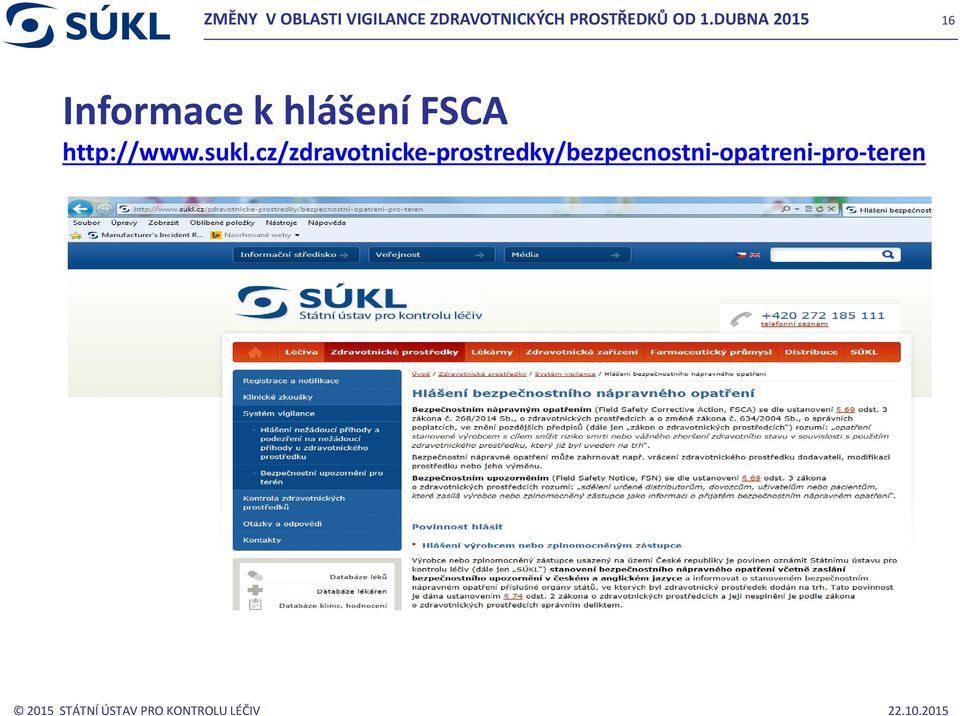 DUBNA 2015 16 Informace k hlášení FSCA