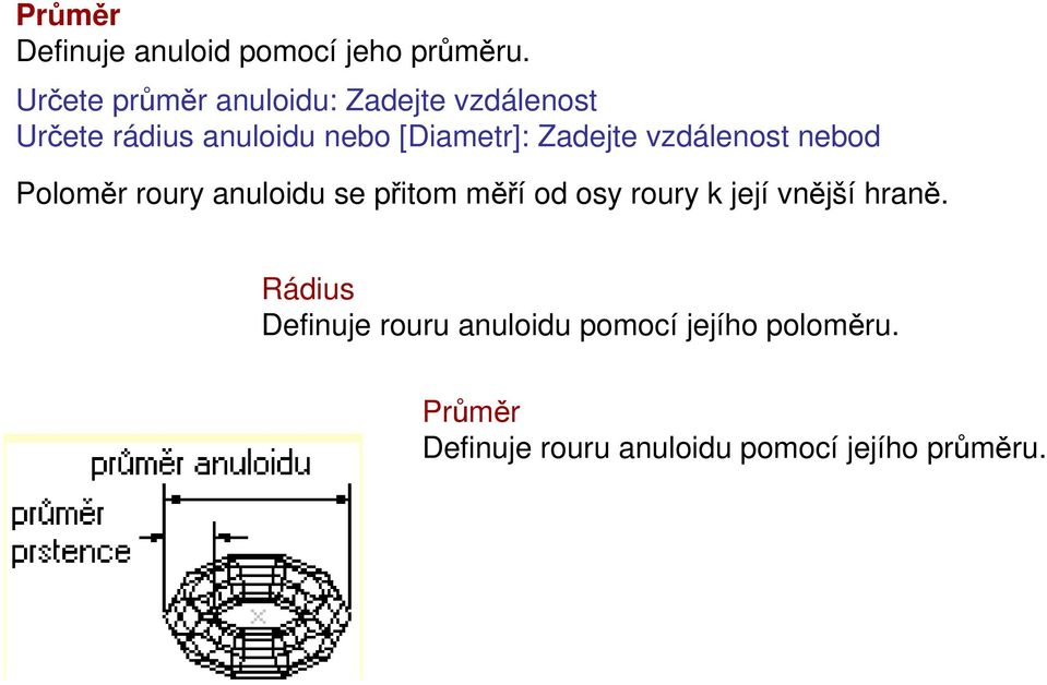 Zadejte vzdálenost nebod Poloměr roury anuloidu se přitom měří od osy roury k její