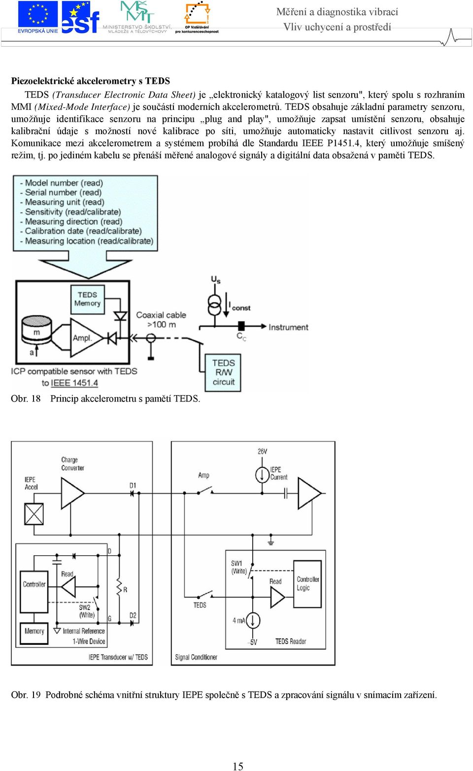 TEDS obsahuje základní parametry senzoru, umožňuje identifikace senzoru na principu plug and play", umožňuje zapsat umístění senzoru, obsahuje kalibrační údaje s možností nové kalibrace po síti,