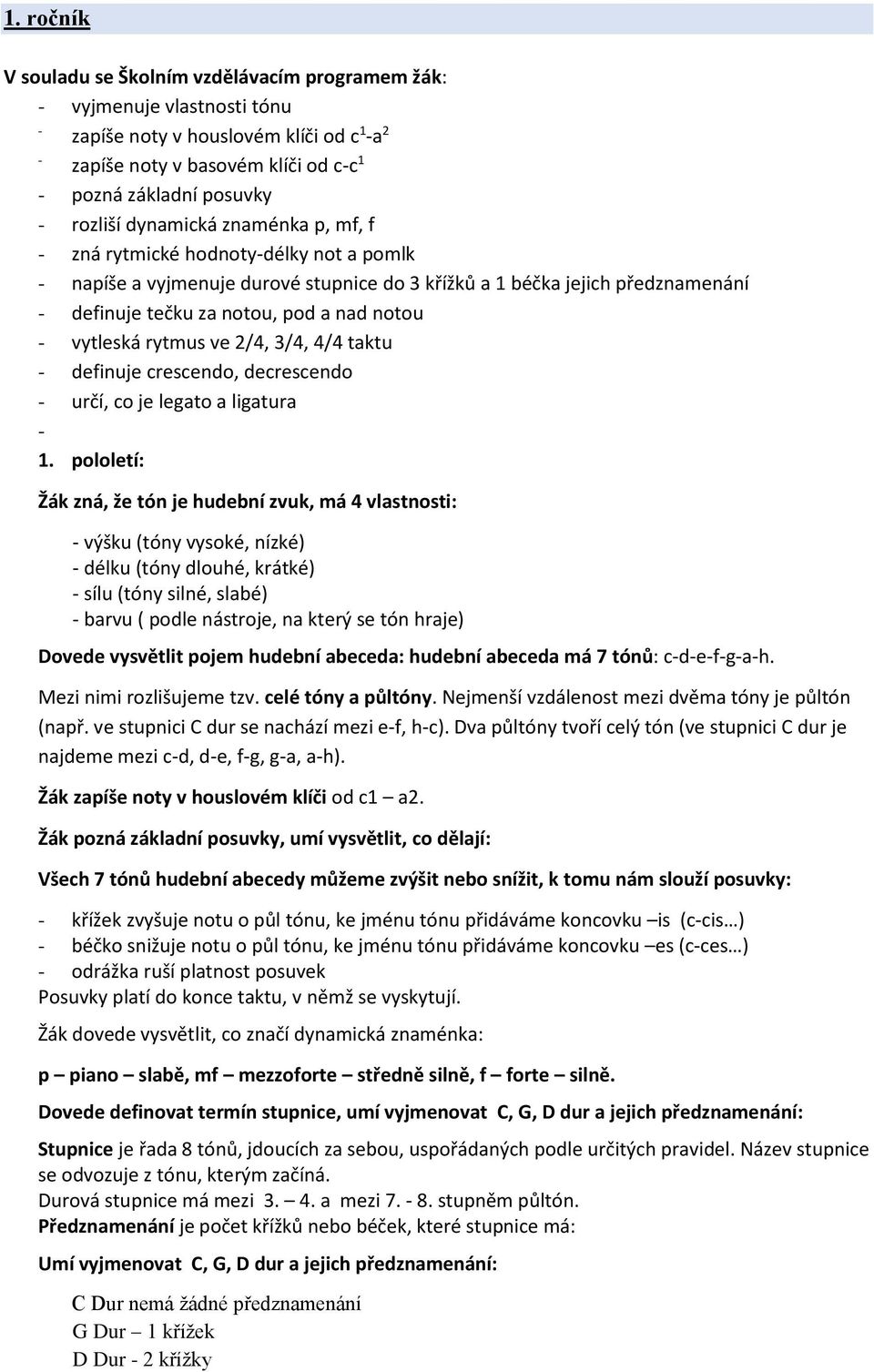 - vytleská rytmus ve 2/4, 3/4, 4/4 taktu - definuje crescendo, decrescendo - určí, co je legato a ligatura - 1.