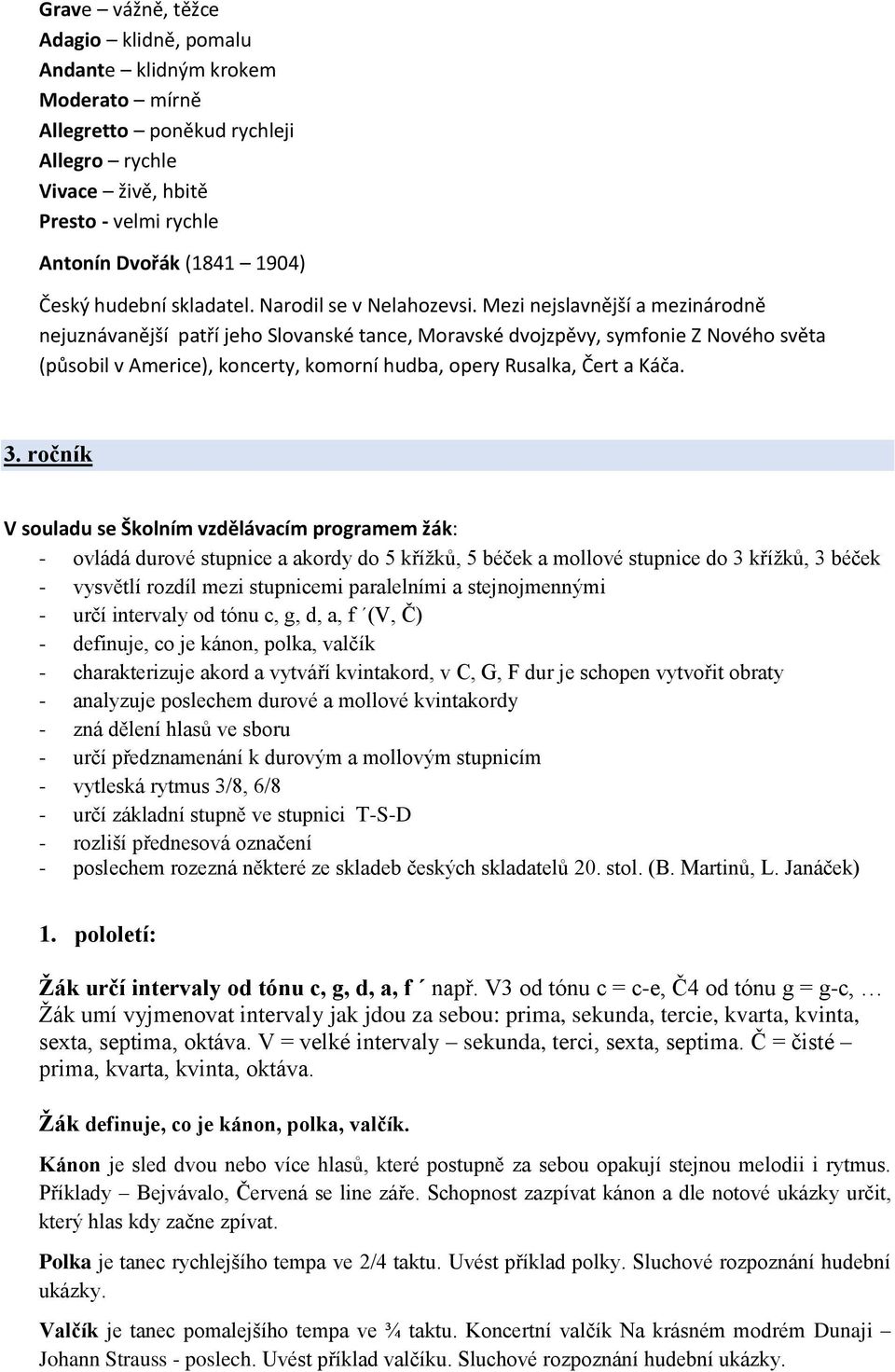 Mezi nejslavnější a mezinárodně nejuznávanější patří jeho Slovanské tance, Moravské dvojzpěvy, symfonie Z Nového světa (působil v Americe), koncerty, komorní hudba, opery Rusalka, Čert a Káča. 3.