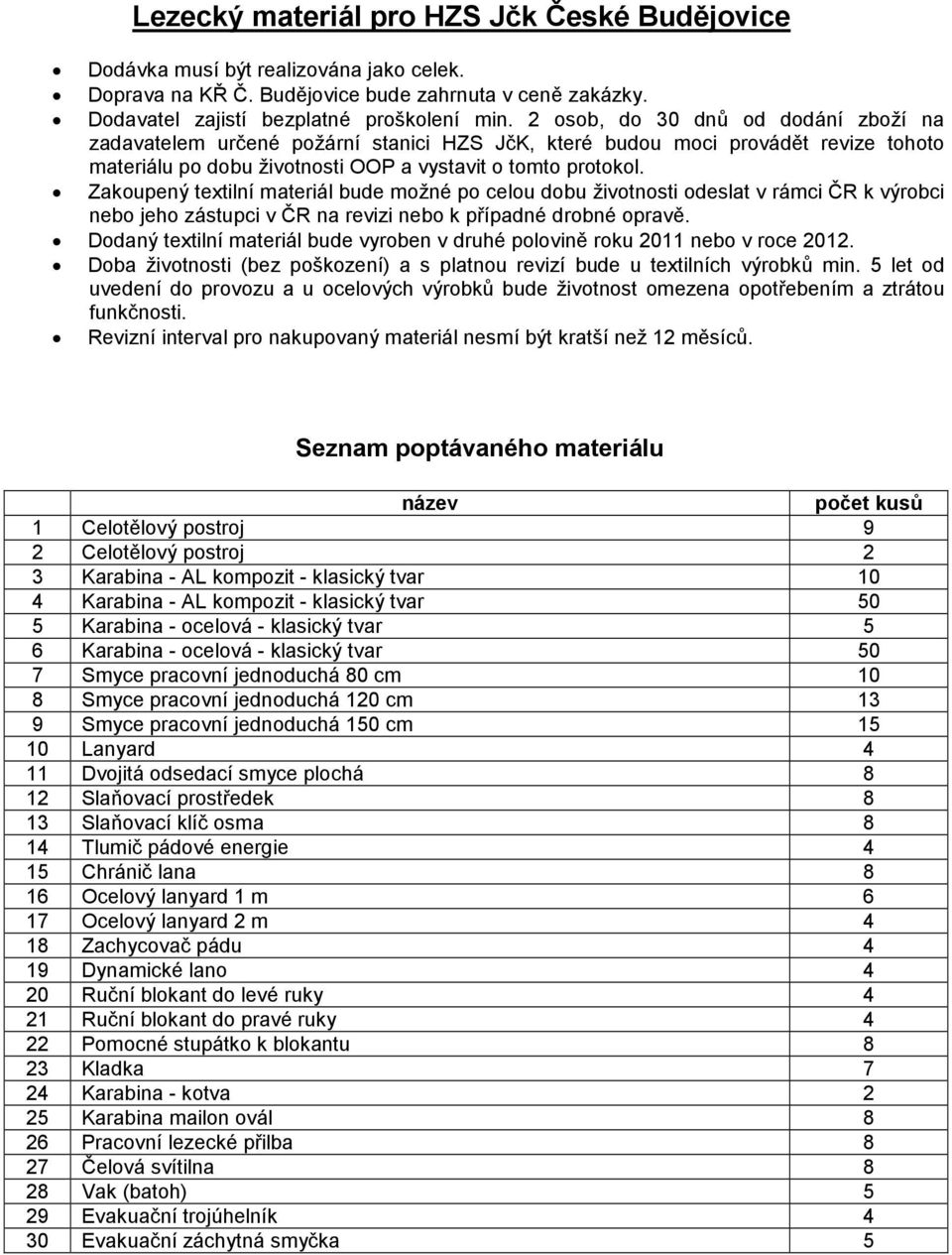 Zakoupený textilní materiál bude možné po celou dobu životnosti odeslat v rámci ČR k výrobci nebo jeho zástupci v ČR na revizi nebo k případné drobné opravě.