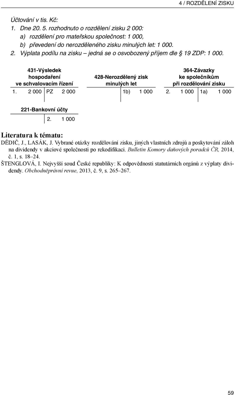 1 000 Literatura k tématu: DĚDIČ, J., LASÁK, J. Vybrané otázky rozdělování zisku, jiných vlastních zdrojů a poskytování záloh na dividendy v akciové společnosti po rekodifikaci.