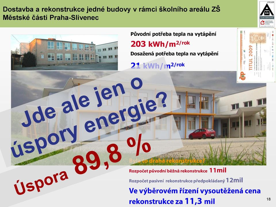 Původní potřeba tepla na vytápění 203 kwh/m 2/rok