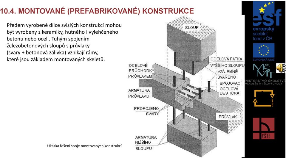 Tuhým spojením železobetonových sloupů s průvlaky (svary + betonová zálivka)