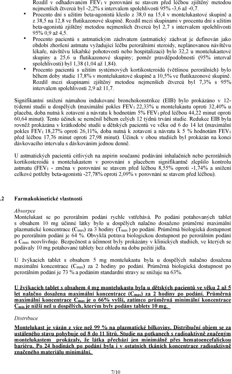 Rozdíl mezi skupinami v procentu dní s užitím beta-agonistů zjištěný metodou nejmenších čtverců byl 2,7 s intervalem spolehlivosti 95% 0,9 až 4,5.