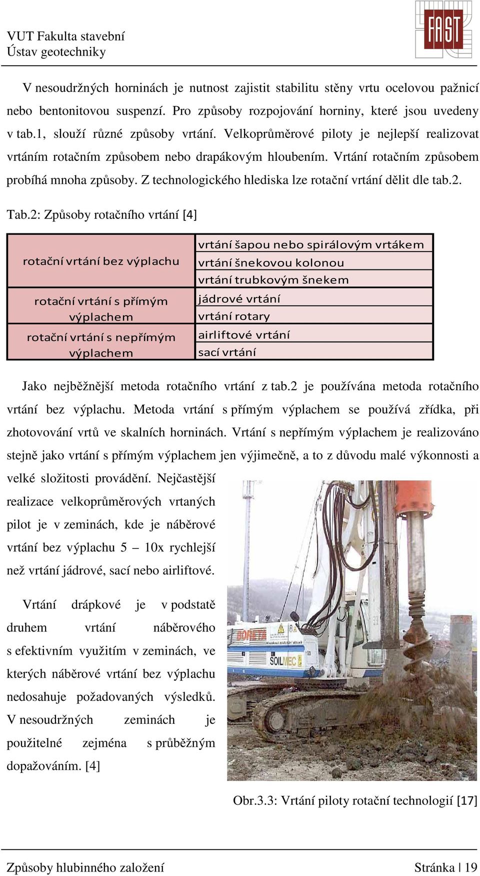 Z technologického hlediska lze rotační vrtání dělit dle tab.2. Tab.