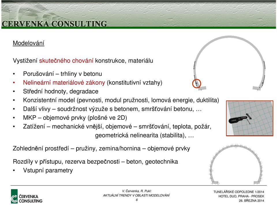 smršťování betonu, MKP objemové prvky (plošné ve 2D) Zatížení mechanické vnější, objemové smršťování, teplota, požár, geometrická nelinearita