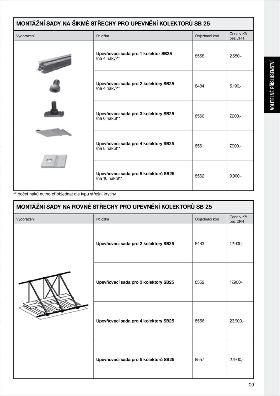 900,- Upevňovací sada pro 5 kolektorů SB25 (na 10 háků)** 8562 9.