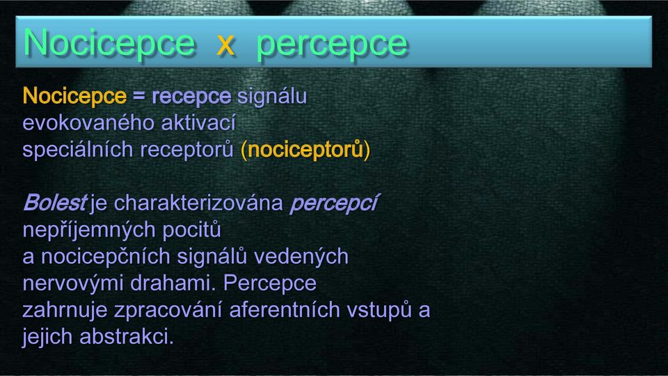 percepcí nepříjemných pocitů a nocicepčních signálů vedených