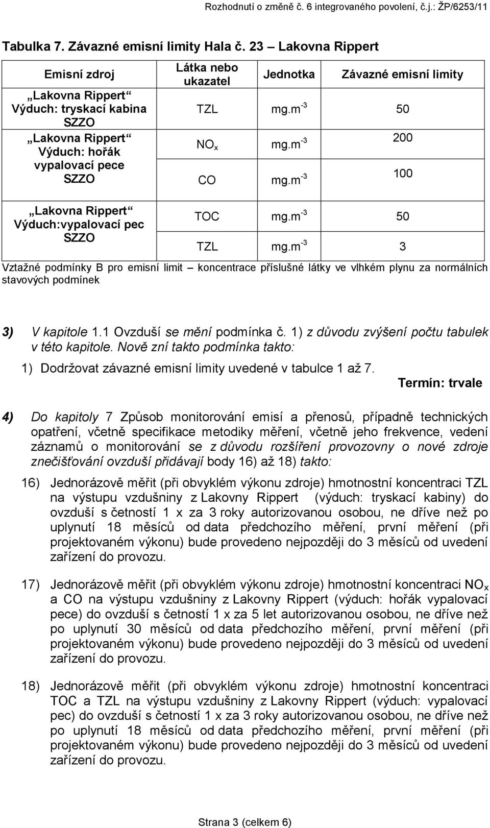 Závazné emisní limity TZL mg.m -3 50 NO x mg.m -3 200 CO mg.m -3 100 TOC mg.m -3 50 TZL mg.