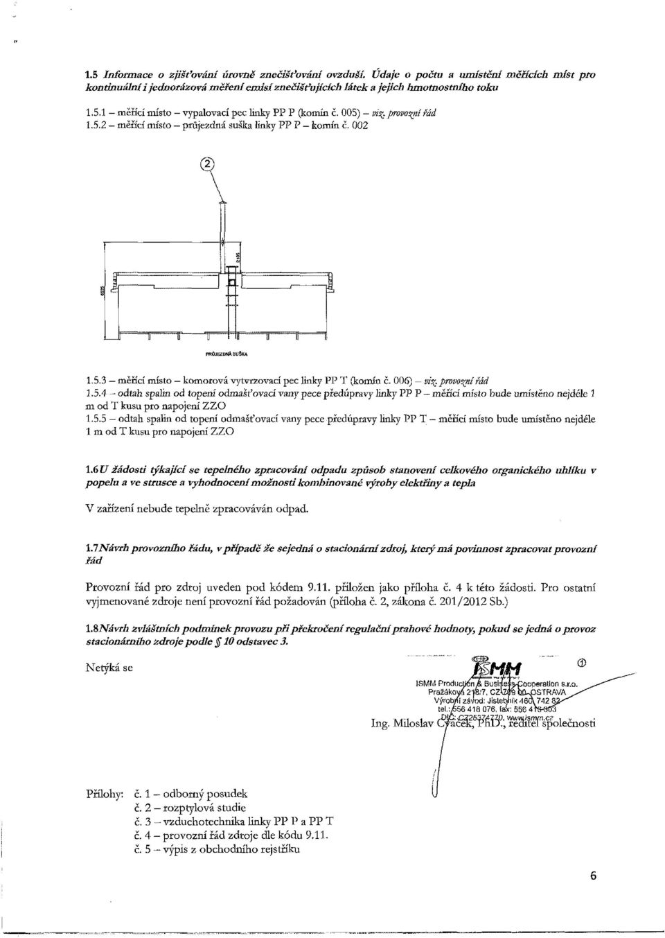 5.5 odtah spalin od topení odmašťovací vany pece předúpravy linky PP T měřící místo bude umístěno nejdéle 1 m od T kusu pro napojení ZZO 1.