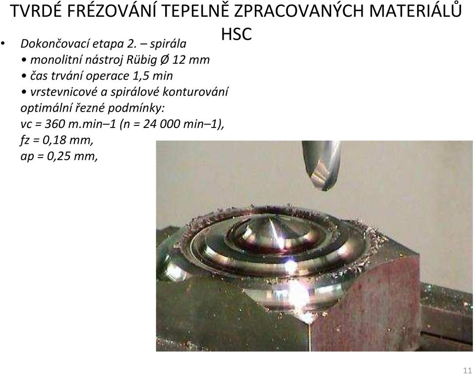 HSC vrstevnicové a spirálové konturování optimální řezné podmínky: