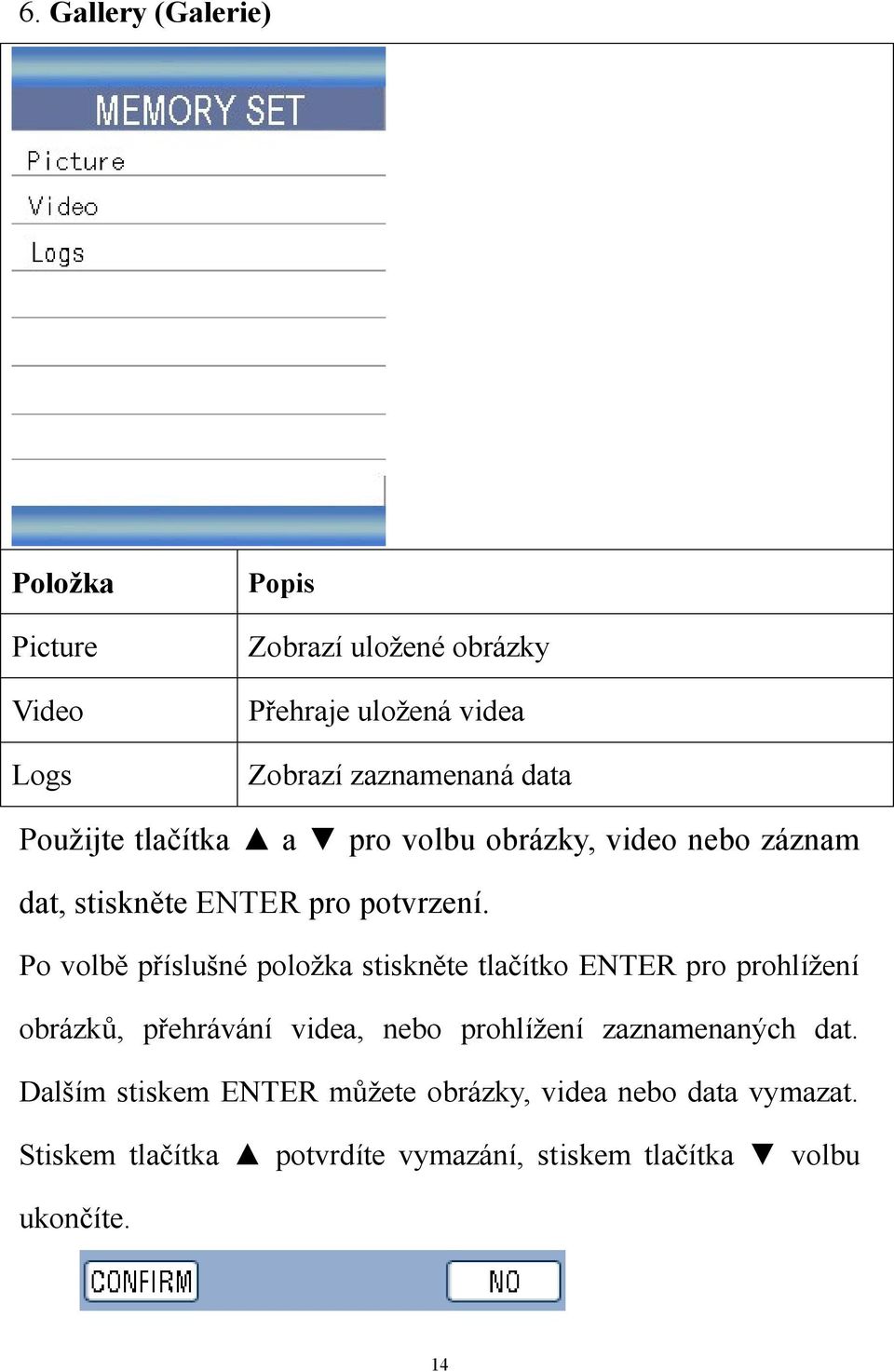 Po volbě příslušné poloţka stiskněte tlačítko ENTER pro prohlíţení obrázků, přehrávání videa, nebo prohlíţení