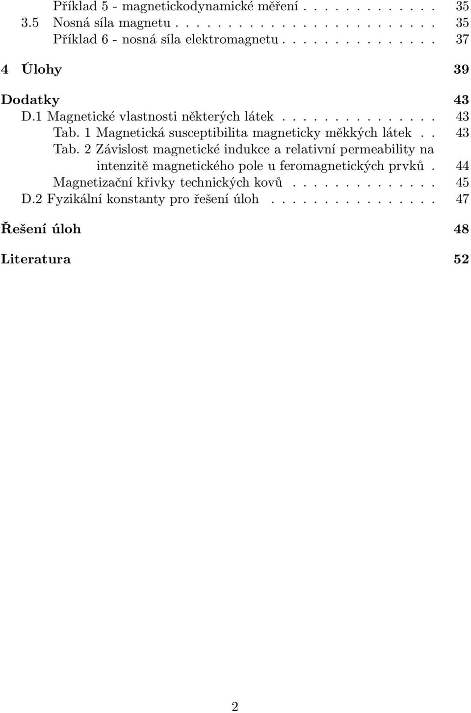 1 Magnetická susceptibilita magneticky měkkých látek.. 43 Tab.