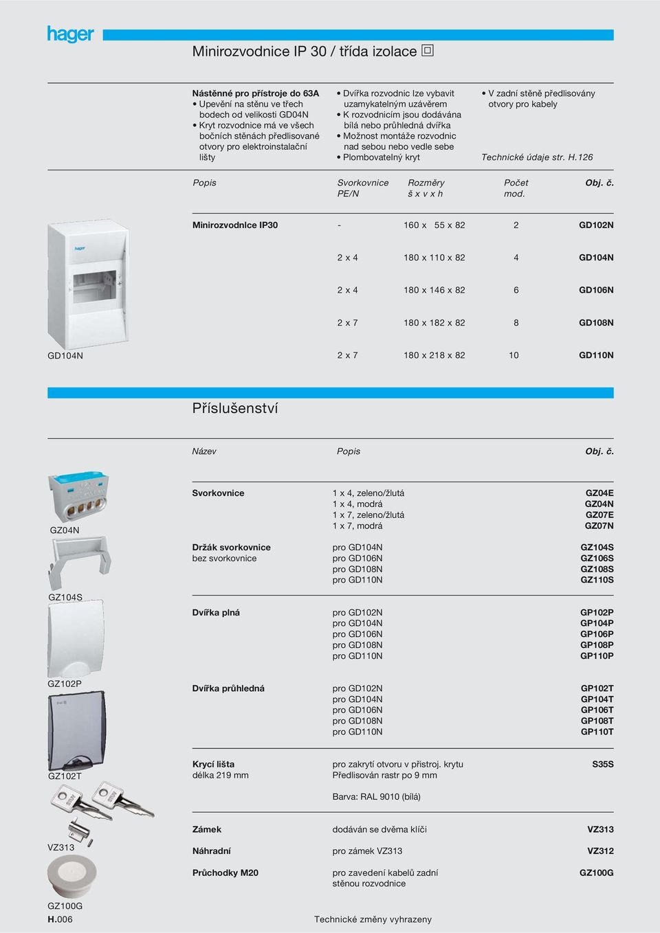 vedle sebe lišty PlombovateIný kryt Technické údaje str. H.126 Popis Svorkovnice Rozměry Počet Obj. č. PE/N š x v x h mod.