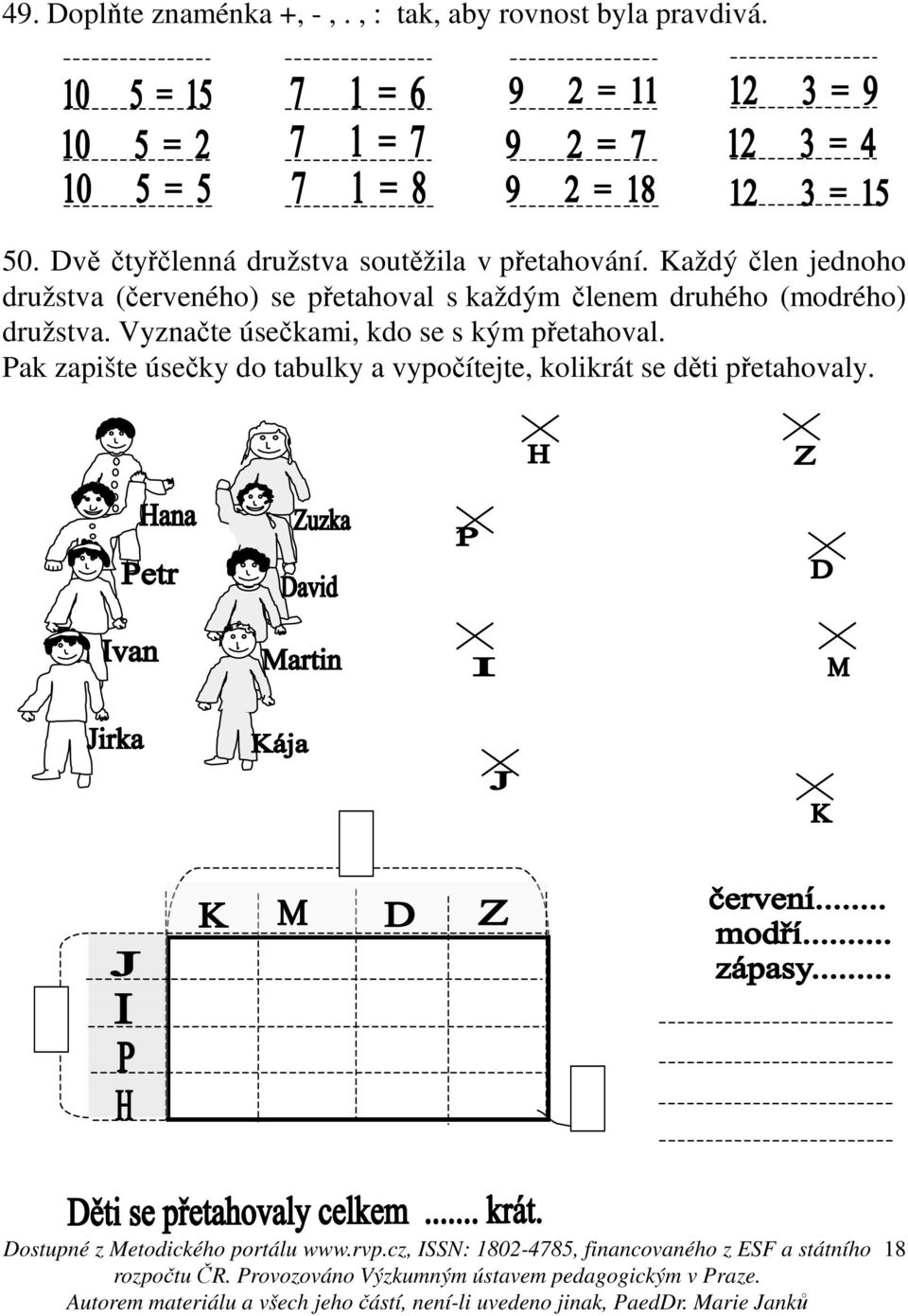 Každý člen jednoho družstva (červeného) se přetahoval s každým členem druhého