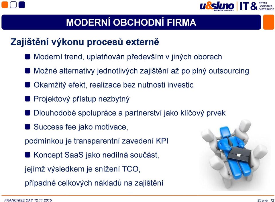 spolupráce a partnerství jako klíčový prvek Success fee jako motivace, podmínkou je transparentní zavedení KPI Koncept