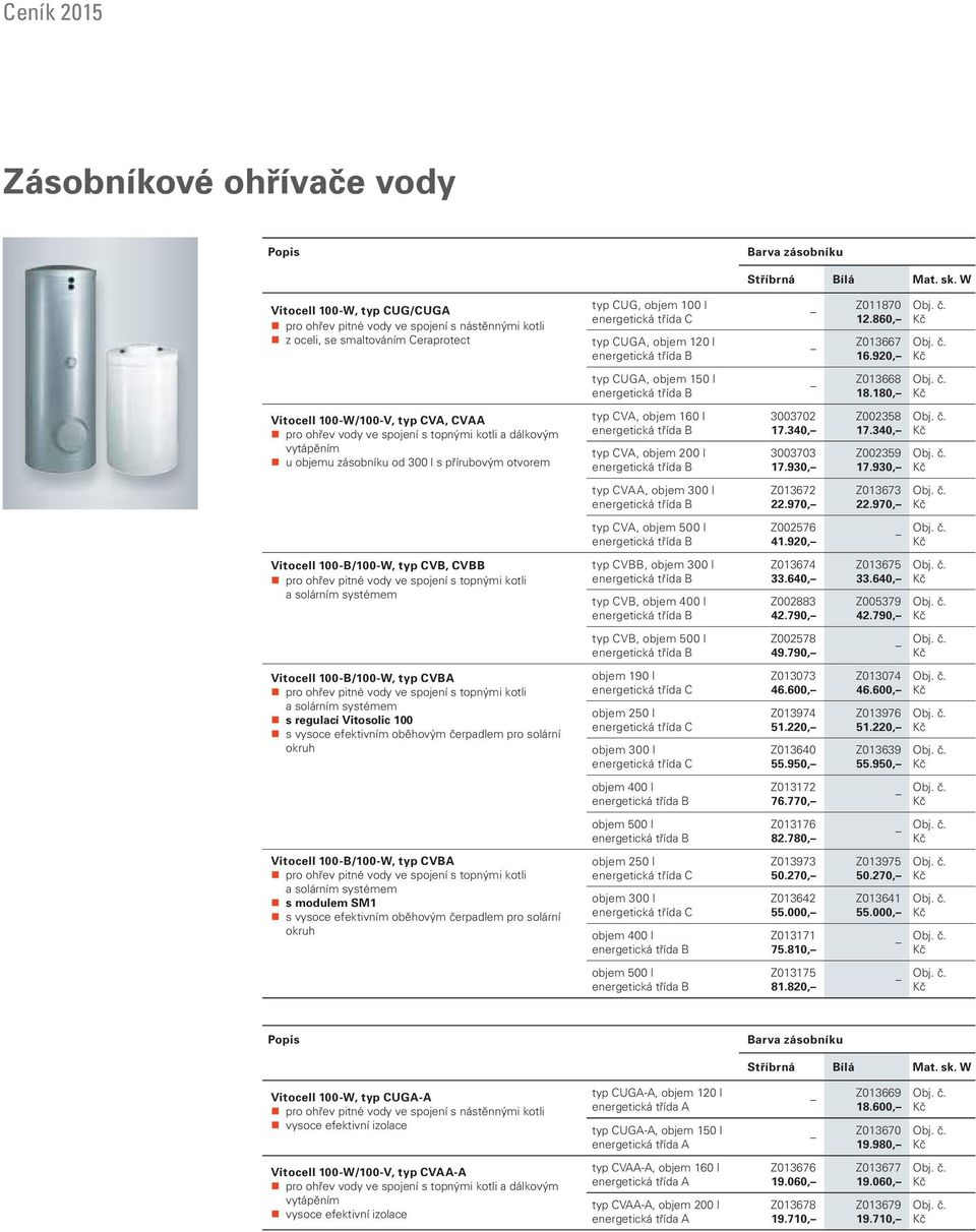 Z011870 12.860, Z013667 16.920, typ CUGA, objem 150 l energetická třída B Z013668 18.