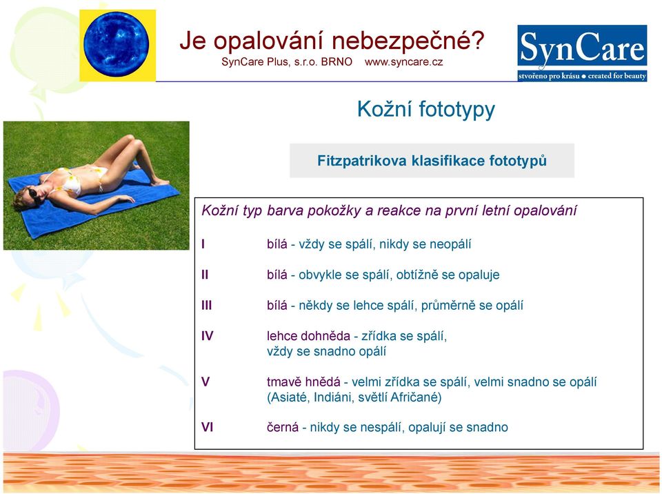 se lehce spálí, průměrně se opálí lehce dohněda - zřídka se spálí, vždy se snadno opálí tmavě hnědá - velmi