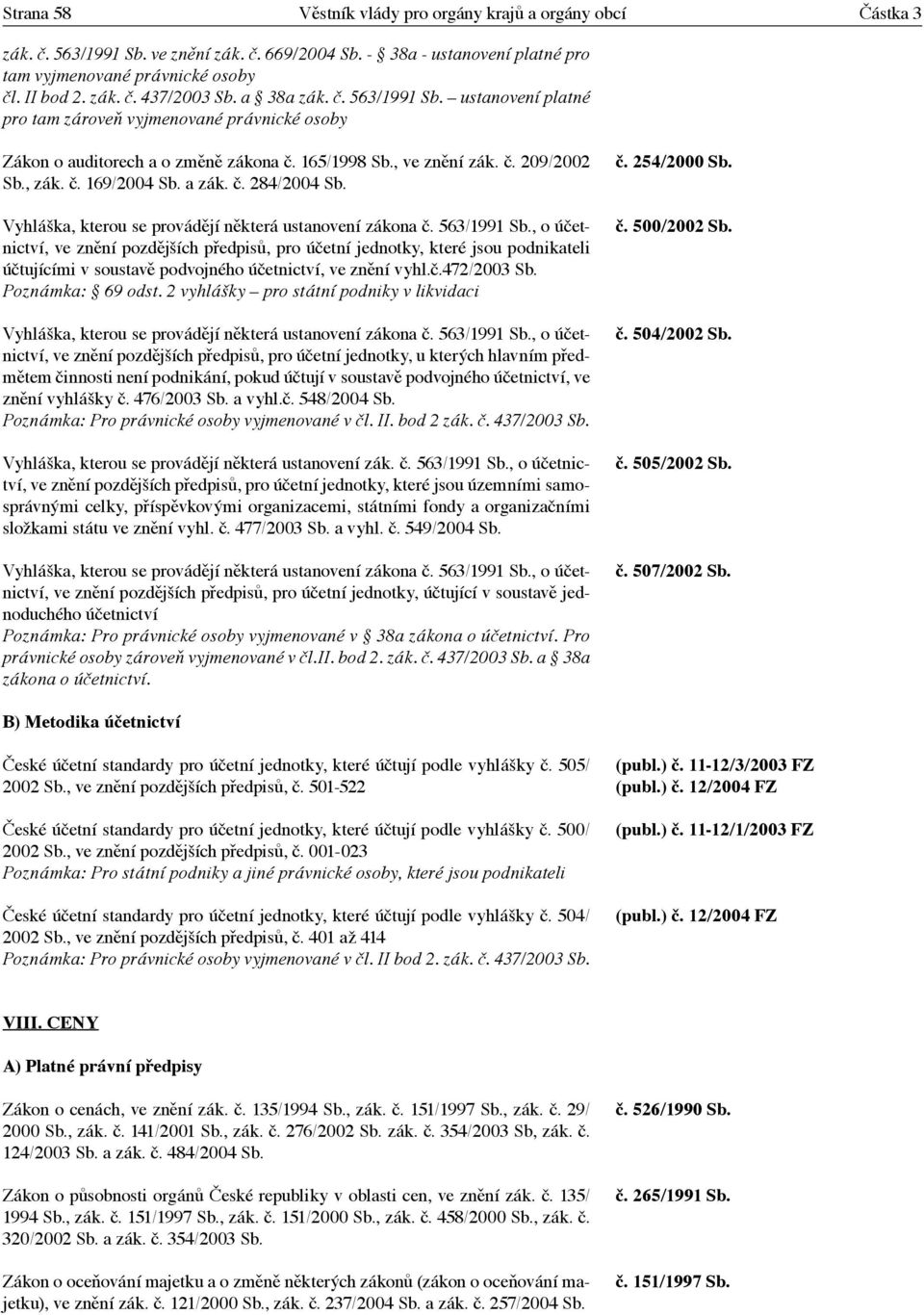 č. 284/2004 Sb. Vyhláška, kterou se provádějí některá ustanovení zákona č. 563/1991 Sb.