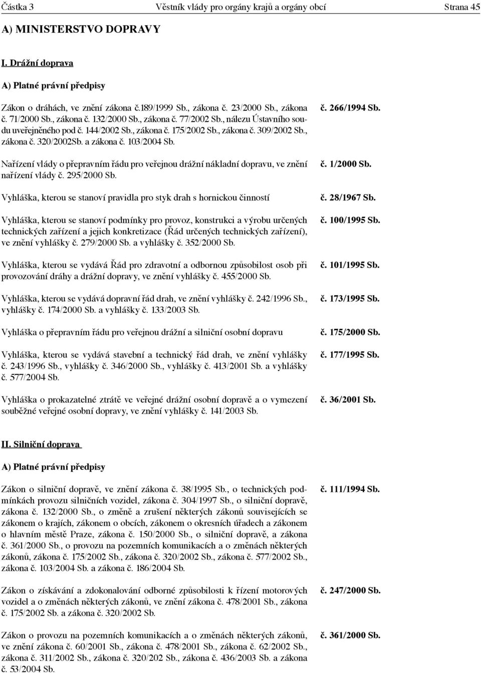 a zákona č. 103/2004 Sb. Nařízení vlády o přepravním řádu pro veřejnou drážní nákladní dopravu, ve znění nařízení vlády č. 295/2000 Sb.