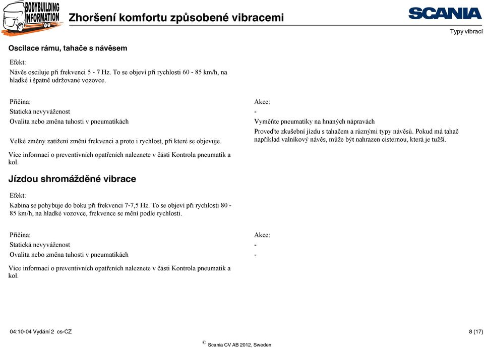 Pokud má tahač Velké změny zatížení změní frekvenci a proto i rychlost, při které se objevuje. například valníkový návěs, může být nahrazen cisternou, která je tužší.