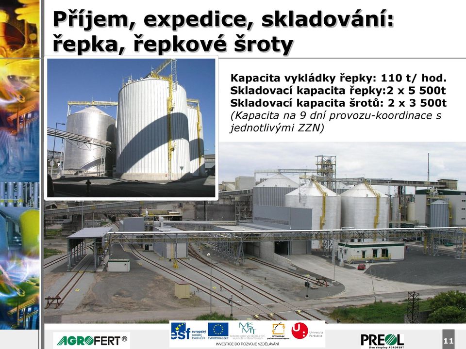 Skladovací kapacita řepky:2 x 5 500t Skladovací