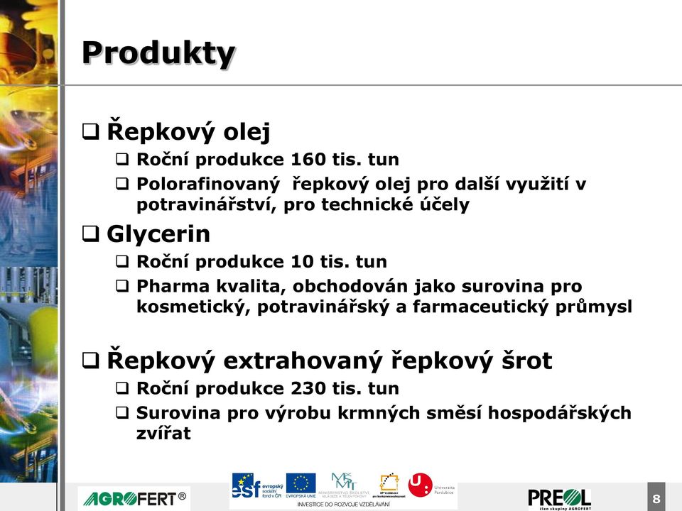 Glycerin Roční produkce 10 tis.