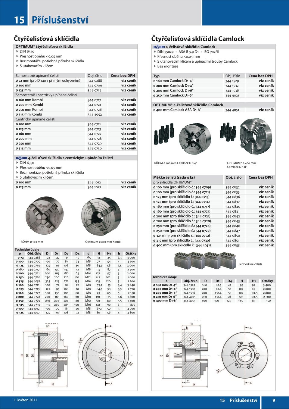 mm Kombi 344 0721 viz ceník ø 250 mm Kombi 344 0726 viz ceník ø 315 mm Kombi 344 4052 viz ceník Centricky upínané čelisti ø 100 mm 344 0711 viz ceník ø 125 mm 344 0713 viz ceník ø 160 mm 344 0727 viz